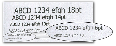 Print sample showing quality of printed text at various font sizes